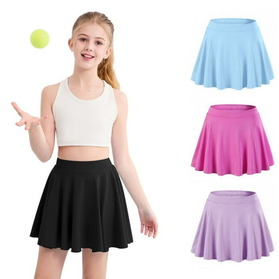SILVERCELL 3-16Y Teens Girls Casual Mini Skirts with Liner, Kids Athletic Solid Culottes Pleated Skater Skirt Skorts