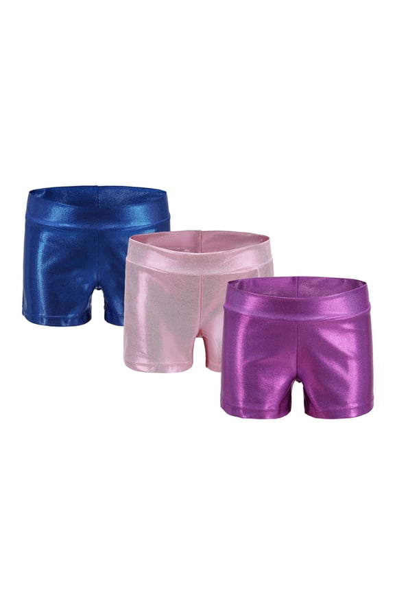 3 Pack 3-12Y Girls Gymnastics Shorts Kids Sparkle Dance Athletic Short