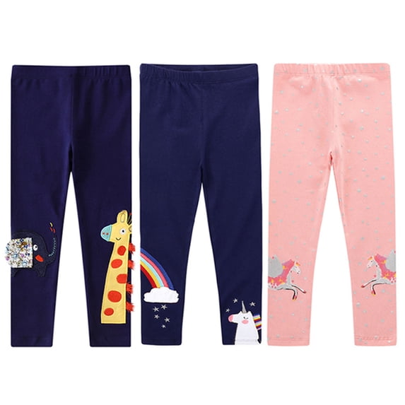 SILVERCELL 3 Pack Toddler Girls Casual Cartoon Leggings Cotton Stretch Tights Skinny Pants 2-7Y