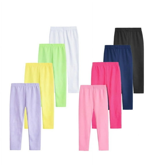 SILVERCELL 3 Packs Girls Casual Solid Leggings Candy Color Stretch Tights Skinny Pants, Size 1-11 Years