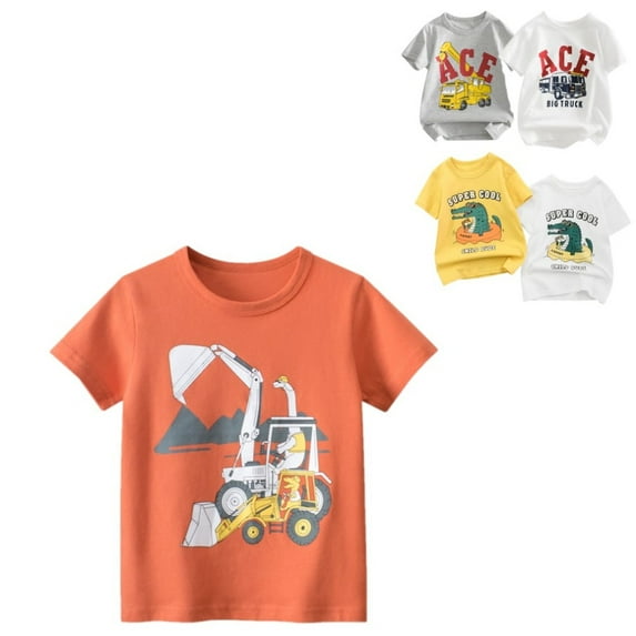 SILVERCELL 3 Packs Toddler Boys Cotton Short Sleeve T-Shirts Kids Cartoon Printed Tees Tops, 1-6 Years