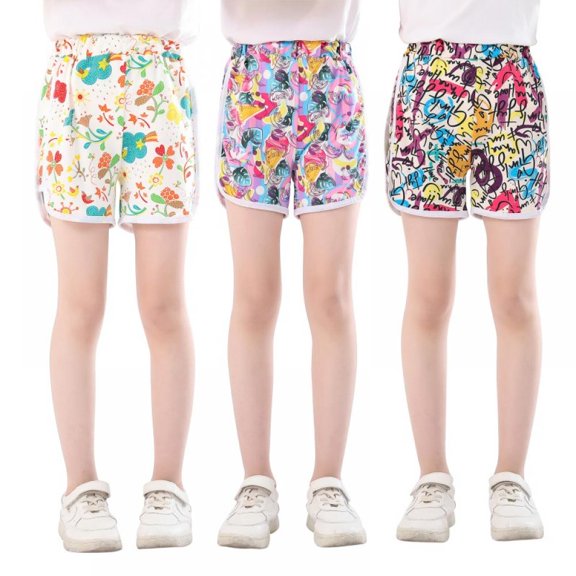 SILVERCELL 3 Packs Toddler Girls Summer Quick Dry Swim Trunks, Little Girls Beach Board Shorts, Kids Athletic Running Shorts Bottoms, Size 2-11T