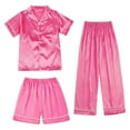 thumbnail image 1 of SILVERCELL 3Pcs Kids Girls Boys Satin Pajamas Set Silk Button-Down PJs Sets Soft Loungewear Short Sleeve Sleepwear, Size 5-14 Years, 1 of 8