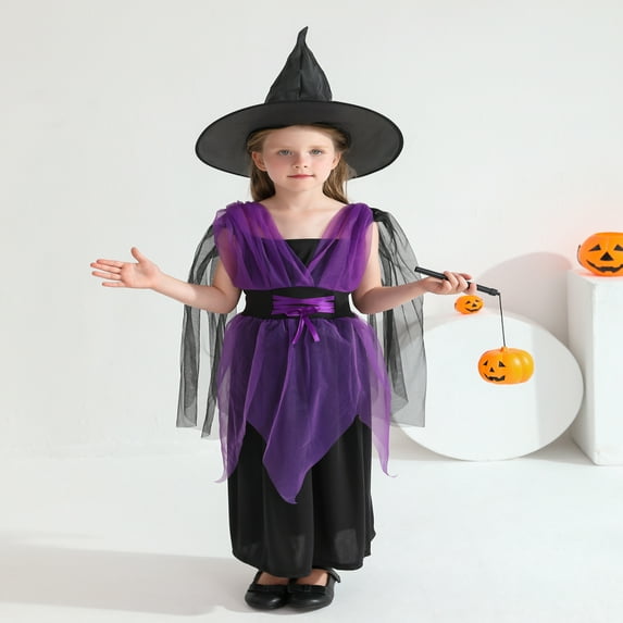 SILVERCELL 4-12 Years Girls Halloween Witch Cosplay Clothes, Kids Girls Dress Fancy Party Tutu Dress