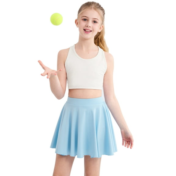 SILVERCELL 4-14Y Teens Girls Casual Mini Skirts with Liner, Kids Athletic Solid Culottes Pleated Skater Skirt Skorts