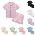thumbnail image 1 of SILVERCELL 4T-14T Unisex Girls Boys Satin Pajamas Set 2Pcs Short Sleeve Sleepwear Silk Button-Down PJs Sets Nightwear Loungewear Gifts For Teens Kids, 1 of 8