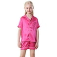 thumbnail image 1 of SILVERCELL 4T-14T Unisex Girls Boys Satin Pajamas Set 2Pcs Short Sleeve Sleepwear Silk Button-Down PJs Sets Nightwear Loungewear Gifts For Teens Kids, 1 of 9