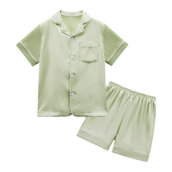 SILVERCELL 4T-14T Unisex Girls Boys Satin Pajamas Set 2Pcs Short Sleeve Sleepwear Silk Button-Down PJs Sets Nightwear Loungewear Gifts For Teens Kids