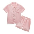 thumbnail image 1 of SILVERCELL 4T-14T Unisex Girls Boys Satin Pajamas Set 2Pcs Short Sleeve Sleepwear Silk Button-Down PJs Sets Nightwear Loungewear Gifts For Teens Kids, 1 of 7
