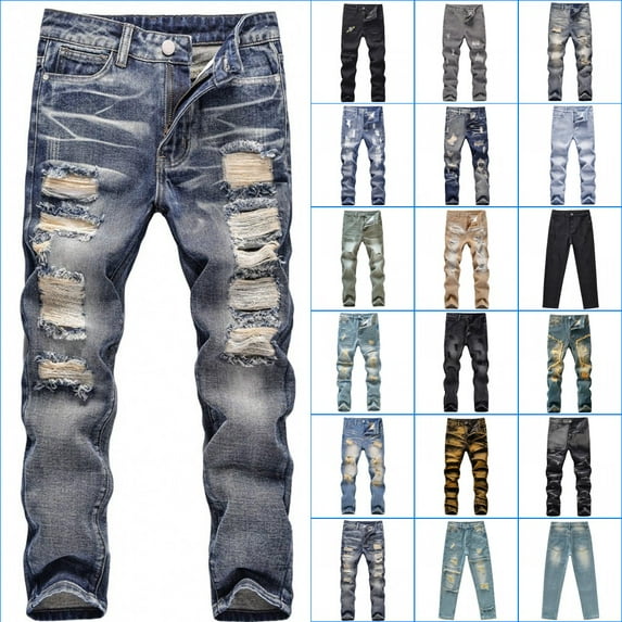 SILVERCELL 5-13T Kids Boys' Vintage Ripped Straight-Leg Jeans Destroyed Distressed Washed Denim Jeans Casual Streetwear Long Pants, Sizes 5-13 Years