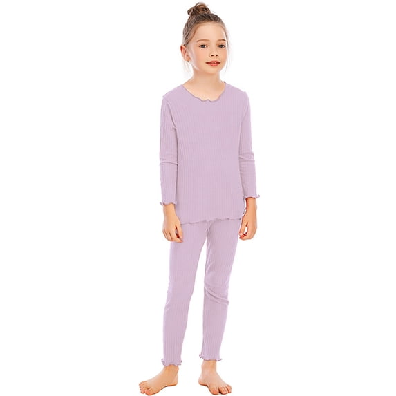 SILVERCELL 5-14T Big Girls Cotton Pajamas Sets Little Girl Solid Pjs Clothes Long Sleeve T-Shirt & Pants Sleepwear Loungewear