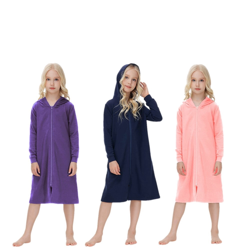 Girls Robe 16 SILVERCELL 5-14T Teens Girls Zip Front Robes Solid Hooded Nightgowns ...