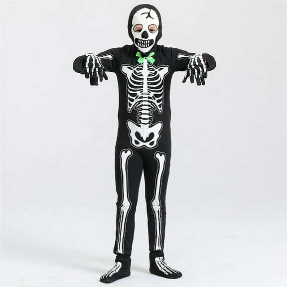 SILVERCELL 5-15T Teens Kids Halloween Costumes Glow in the Dark Skeleton Costume One-Piece Jumpsuit for Boys and Girls