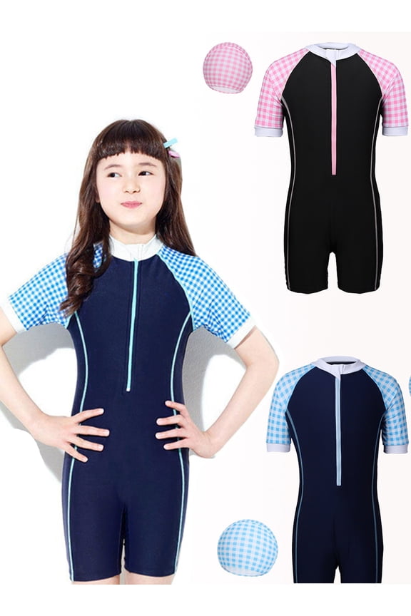 6-12T Girls and Boys One Piece Rash Guard Swimsuit Kid Water Sport Short Surfing Suit Swimwear Sun Protection Bathing Suits