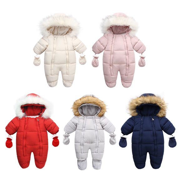 SILVERCELL 6-24M Baby Girls Boys Winter Warm Snowsuit With Gloves Kids Thicken Fleece Lined Hooded Jumpsuit Snowsuits Coat Outerwear