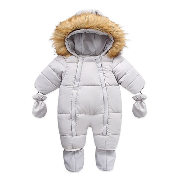 SILVERCELL 6-24M Baby Girls Boys Winter Warm Snowsuit With Gloves Kids Thicken Fleece Lined Hooded Jumpsuit Snowsuits Coat Outerwear