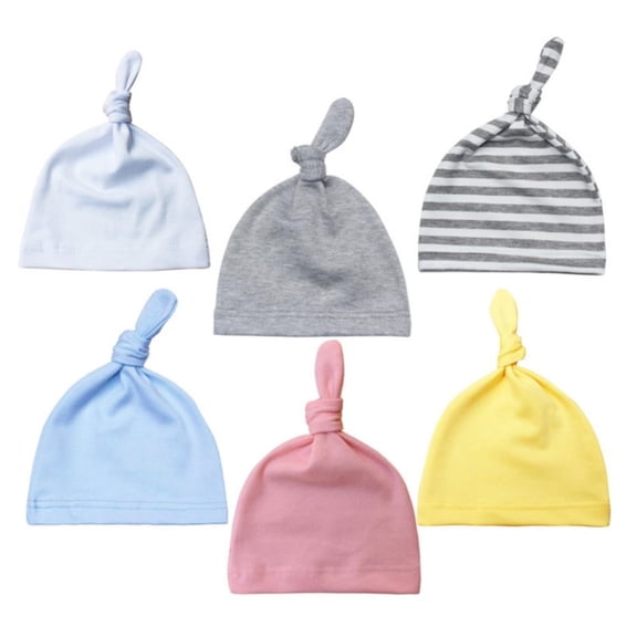 SILVERCELL 6 Pack Newborn Baby Hospital Hat for Boys and Girls Solid Color Cotton Knot Beanie Hats for 0-6 Months Infant