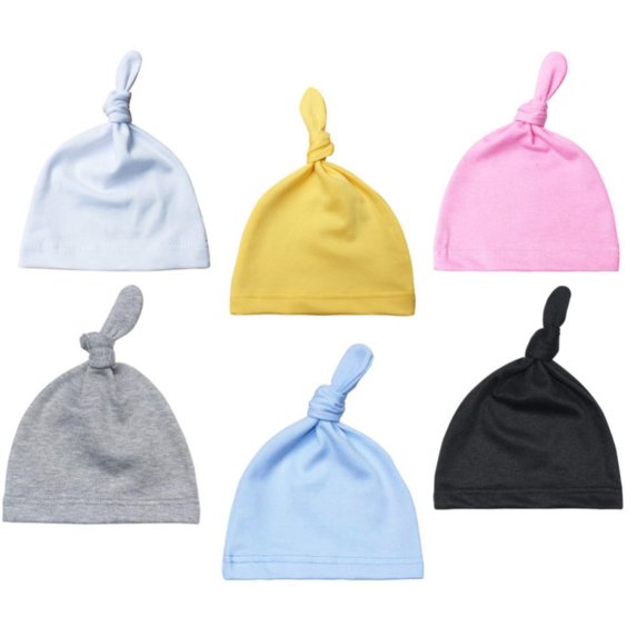 SILVERCELL 6 Pack Newborn Baby Hospital Hat for Boys and Girls Solid Color Cotton Knot Beanie Hats for 0-6 Months Infant
