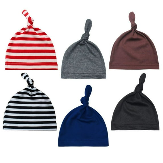 SILVERCELL 6 Pack Newborn Baby Hospital Hat for Boys and Girls Solid Color Cotton Knot Beanie Hats for 0-6 Months Infant