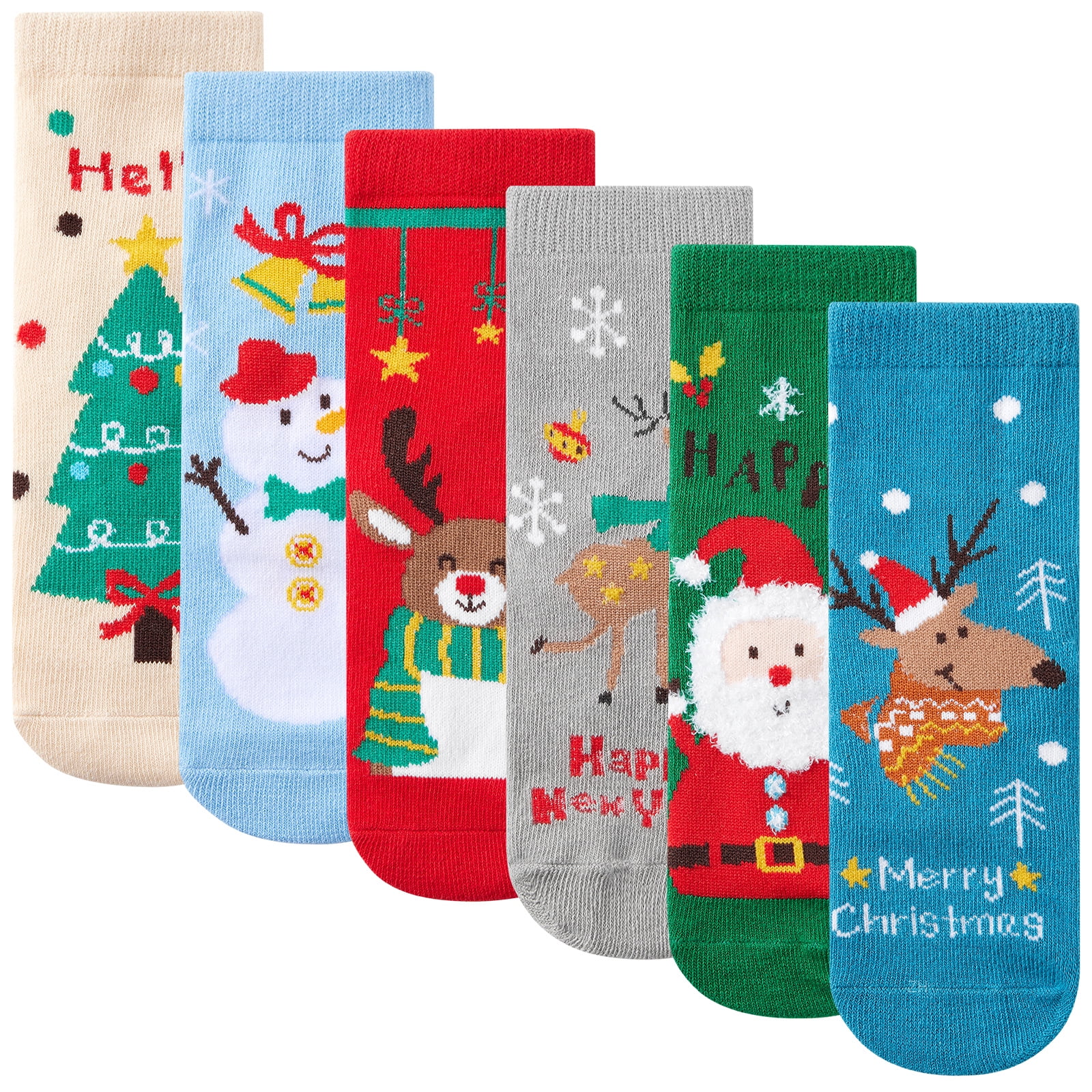 SILVERCELL 6 Packs Boys Girls Christmas Socks Kids Santa Claus Reindeer ...