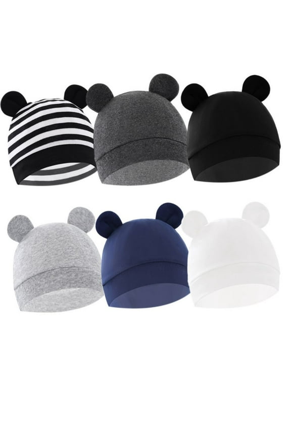 6 Pieces Newborn Baby Hat Bear Ears Infant Caps Baby Boy Girl Toddler Hats Infant Beanie Caps for 0-6 Months