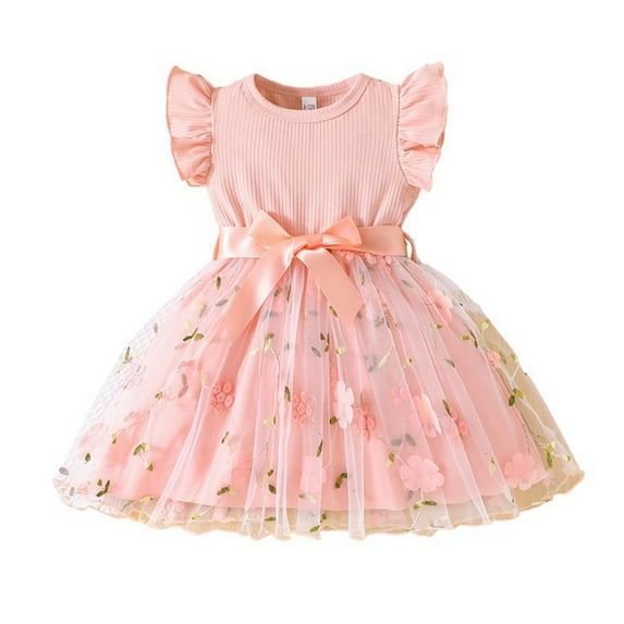 SILVERCELL 6M-3T Toddler Baby Girls Tulle Tutu Dress Ruffle Sleeve Floral Princess Dresses Cute Summer Sundress for Wedding, Party, Beach, Everyday