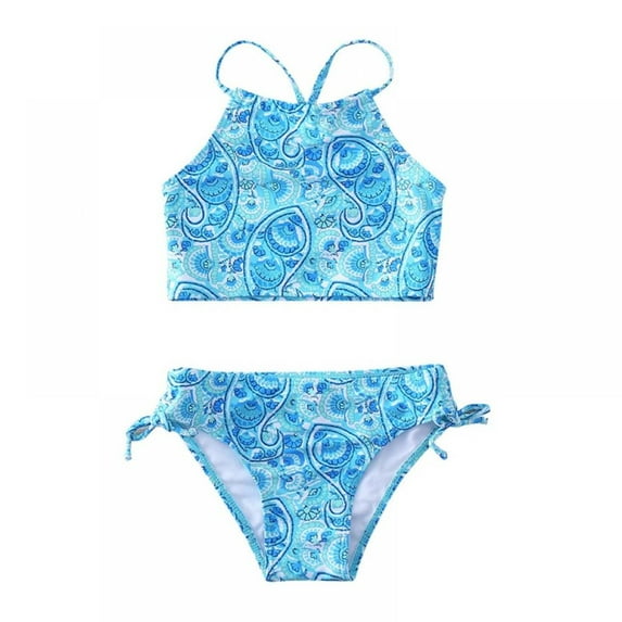 SILVERCELL 7-14T Little Girls Summer Beach Halter Bikini Set, 2Pcs Big Girls Floral Strap Swimsuits Bathing Suit