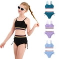 thumbnail image 1 of SILVERCELL 9-16T Girls Summer Ribbed Swimsuits, Teens Girls' Drawstrings Bikinis Bathing Suit Adjustable Straps Swimwear, 2 Pieces, Size 9-16 Years, 1 of 8