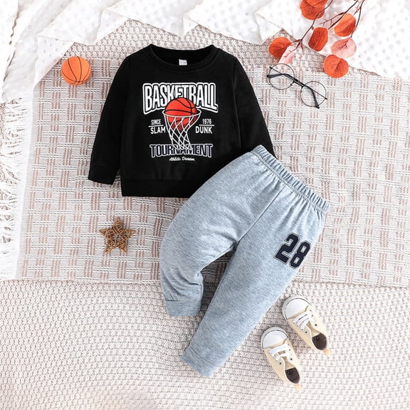 SILVERCELL 9M-5T Toddler Baby Boys Long Sleeve Sweatsuit Printed Sweatshirt Hoodie Top   Long Pants 2Pcs Kids Tracksuit Spring Clothes Set