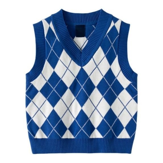 SILVERCELL Argyle Sweater Vest 100% Cotton School Uniform Vest for Little Girls Boy V Neck Sweater Vest Sleeveless Pullover Knitted Waistcoat for Teen Kids