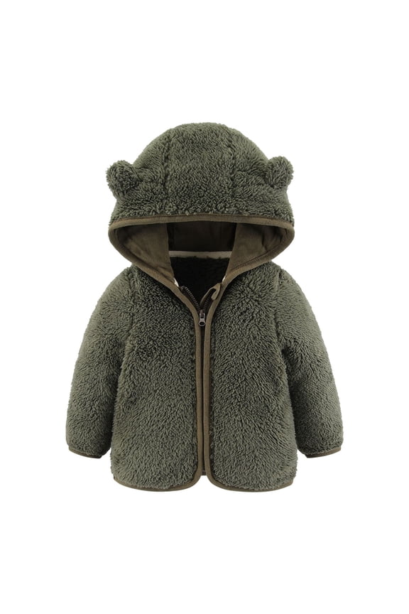Baby Boys Girls Fleece Jacket Winter Warm Zip Up Outwear Infant Hooded Coat with Ear
