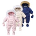 thumbnail image 1 of SILVERCELL Baby Girls Boys Winter Warm Zipper Snowsuit With Gloves & Footwear Kids Thicken Hooded Jumpsuit Romper Down Coat Outwear 0-2 Years, 1 of 9