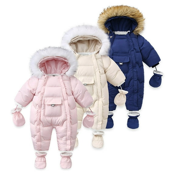 SILVERCELL Baby Girls Boys Winter Warm Zipper Snowsuit With Gloves & Footwear Kids Thicken Hooded Jumpsuit Romper Down Coat Outwear 0-2 Years