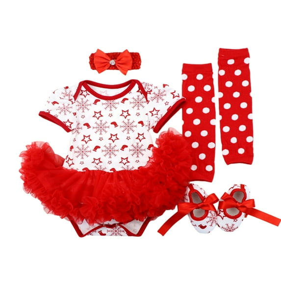 SILVERCELL Baby Girls My First Christmas Outfit Newborn Infant 1st Xmas Princess Tutu Romper Dress + Headband + Sock Leggings+ Shoes 4Pcs