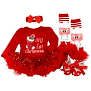 SILVERCELL Baby Girls My First Christmas Outfit Newborn Infant 1st Xmas Princess Tutu Romper Dress + Headband + Sock Leggings+ Shoes 4Pcs