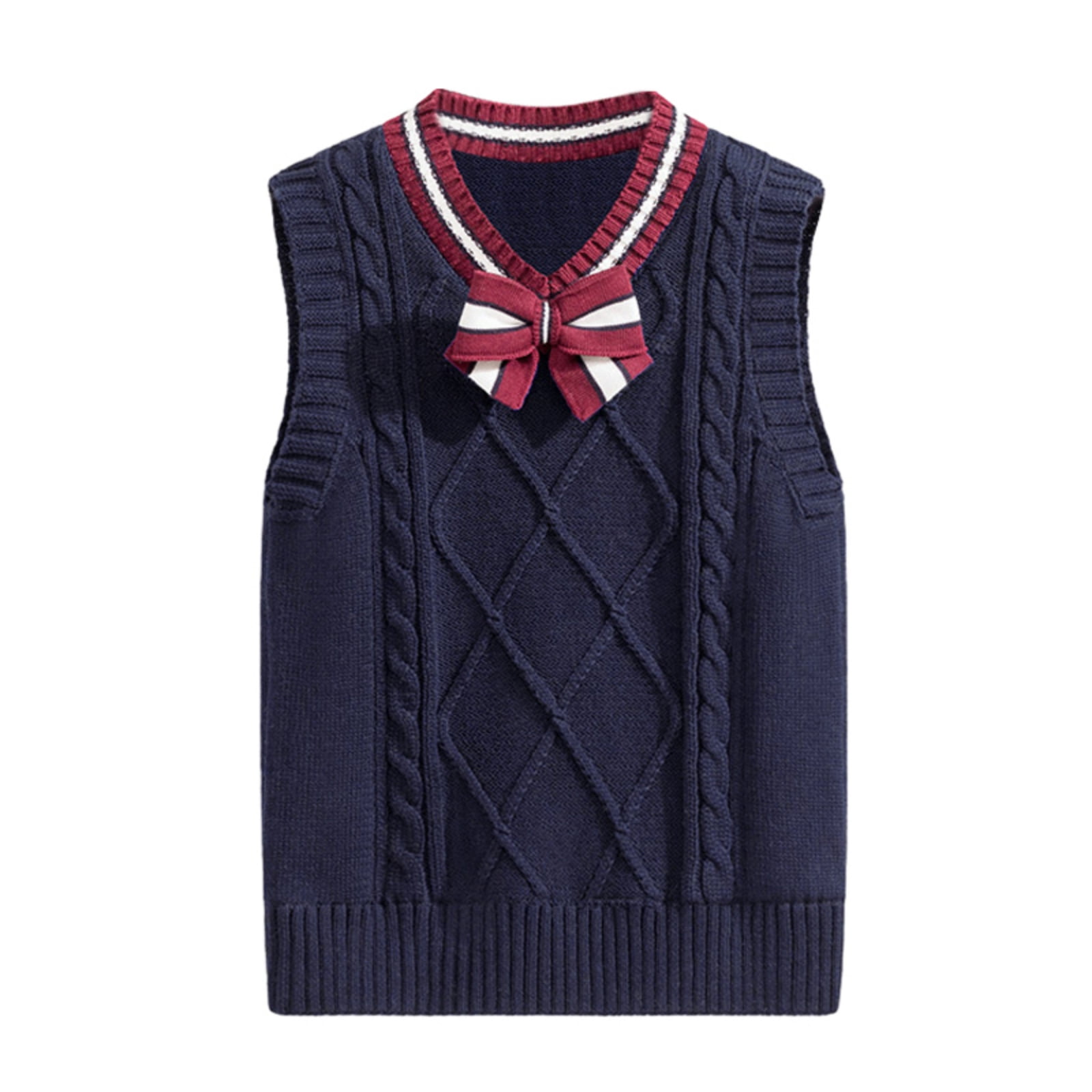 Knitted Cotton V-Neck Vest for Teens Uniform Pullover Sleeveless