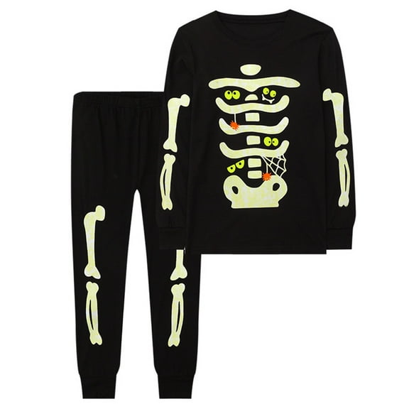 SILVERCELL Boys Girls Brother and Sister Matching Glowing Outfits Teens Kids Halloween Skeleton Printed T-shirts Top + Pants 2Pcs Pajamas Set 1-15T
