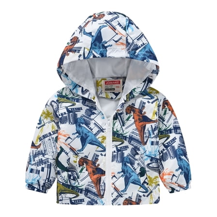 SILVERCELL Boys Hooded Lightweight Windbreaker Jacket Toddler Kids Cartoon Dinosaur Zip Up Casual Coat for 1-8 Years