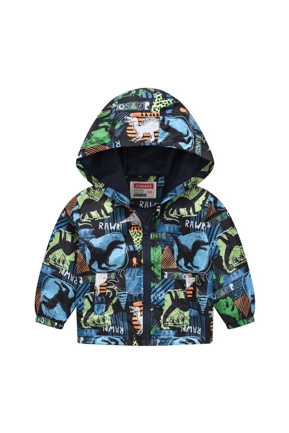 Boys Hooded Lightweight Windbreaker Jacket Toddler Kids Cartoon Dinosaur Zip Up Casual Coat for 1-8 Years