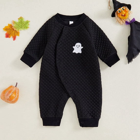 SILVERCELL Boys and Girls Halloween Embroidery Jumpsuit 0-6M Infant Long Sleeve Crew Neck Cotton Warm Onesie