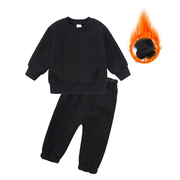 SILVERCELL Boys and Girls Solid Color Long Sleeved Crew Neck Top and Pants Two Piece Set for 1-13 Years Toddler Kids