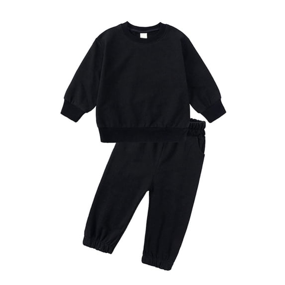 SILVERCELL Boys and Girls Solid Color Long Sleeved Crew Neck Top and Pants Two Piece Set for 1-13 Years Toddler Kids