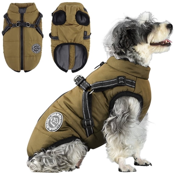 SILVERCELL Dogs Waterproof Warm Coat Vests Adjustable Reflective Rainproof Jacket Pet Dog's Padded Vest Clothes with Built in Harness Windproof Zipper Snow Coats Snowsuit for Small Medium Large Dogs