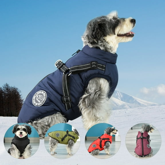 SILVERCELL Dogs Waterproof Warm Coat Vests Adjustable Reflective Rainproof Jacket Pet Dog's Padded Vest Clothes with Built in Harness Windproof Zipper Snow Coats Snowsuit for Small Medium Large Dogs