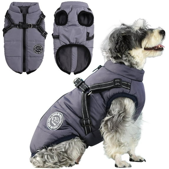SILVERCELL Dogs Waterproof Warm Coat Vests Adjustable Reflective Rainproof Jacket Pet Dog's Padded Vest Clothes with Built in Harness Windproof Zipper Snow Coats Snowsuit for Small Medium Large Dogs