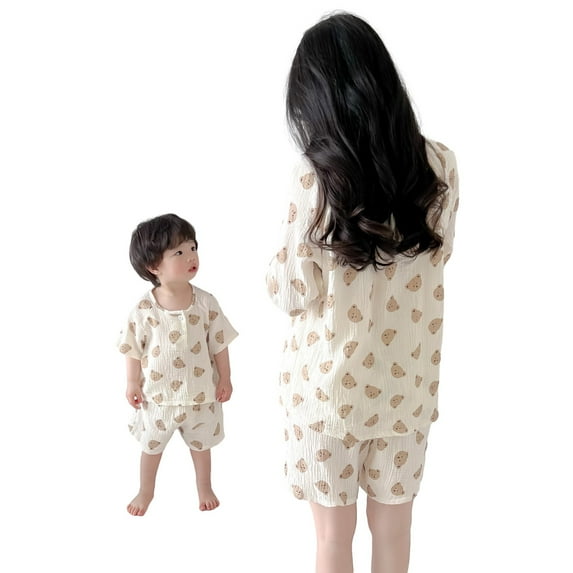 SILVERCELL Family Matching Pajamas Sets, Toddler Boys Girls Cotton Linen Shorts Pjs Set, Kids Summer Sleepwear Loungewear
