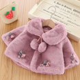 thumbnail image 1 of SILVERCELL Girl's Solid Color Thickened Lapel Collar Short Cape Winter Fuzzy Fluffy Shawl Coat for 0-48M Infant Toddler, 1 of 12