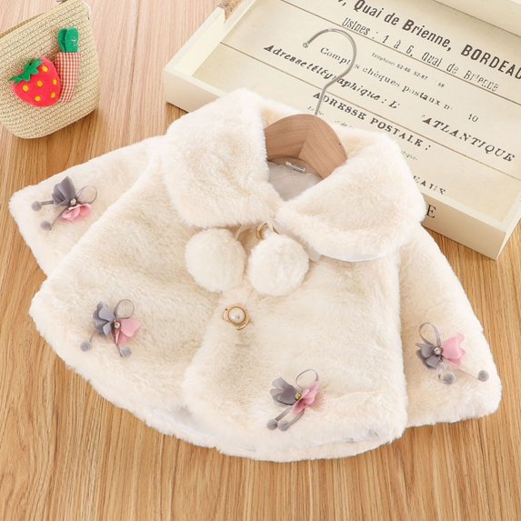 SILVERCELL Girl's Solid Color Thickened Lapel Collar Short Cape Winter Fuzzy Fluffy Shawl Coat for 0-48M Infant Toddler