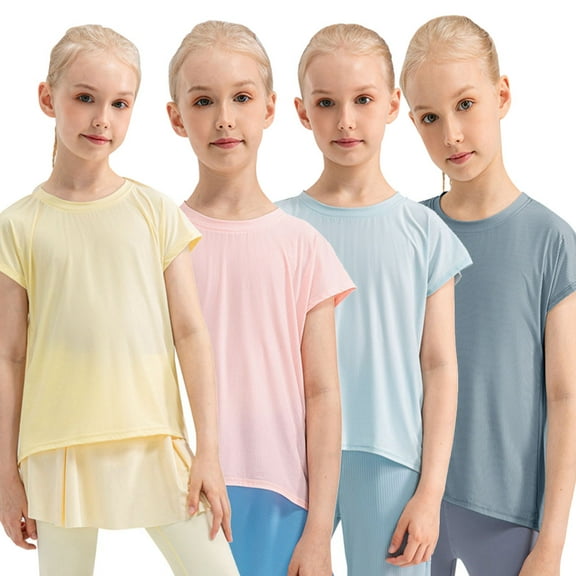SILVERCELL Girls Athletic Tops Short Sleeves Dry Fit Active Yoga Dance Sports Shirts 5-12Years