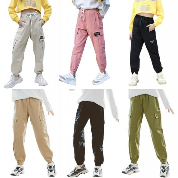 SILVERCELL Girls Cotton Jogger Cargo Pants Loose Street Hip Hop Dance Sweatpant Trousers 3-13T